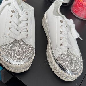 SHEIN White and Silver Embellished Sneakers